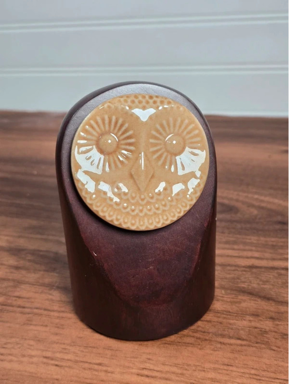 IKEA Owl Figurine Wood & Stoneware Scandinavian Decor 5"